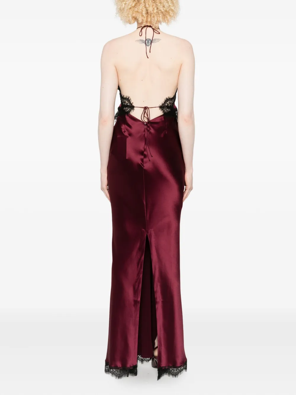 Retroféte Everly Lace-trimmed Satin Dress In Burgundy