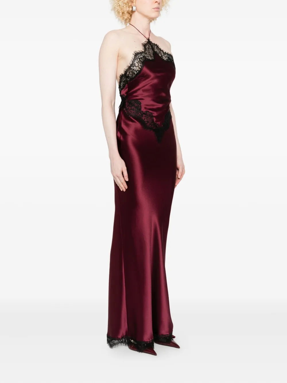 Retroféte Everly Lace-trimmed Satin Dress In Burgundy