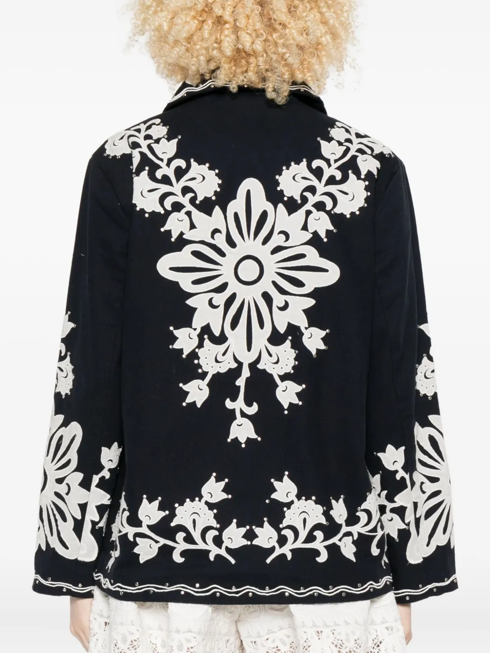 Sea Floral-embroidered Buttoned Jacket In Black