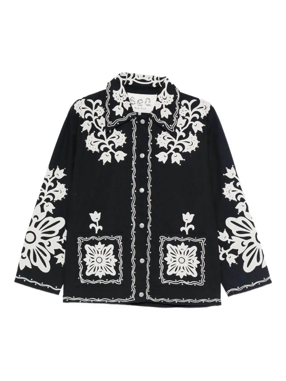 Sea Floral-embroidered Buttoned Jacket In Black