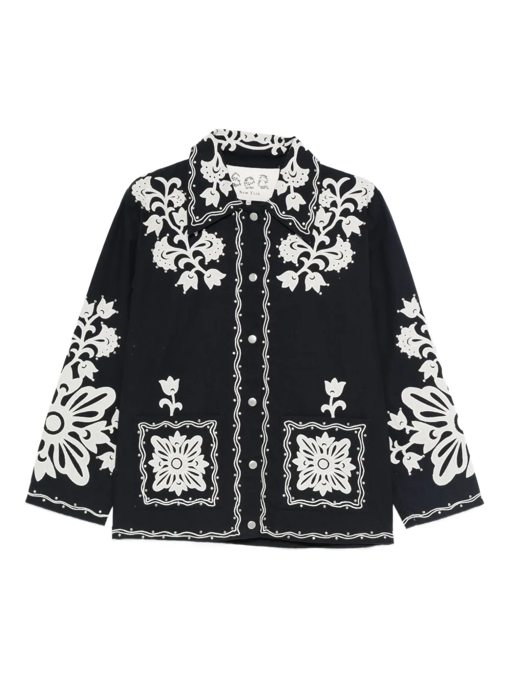 Sea floral-embroidered buttoned jacket | Blue | Image 1