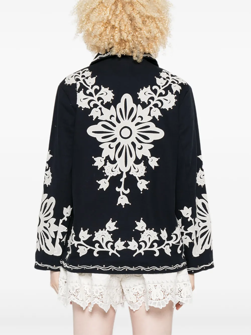 Sea Jack met geborduurde bloemen en knopen Blauw