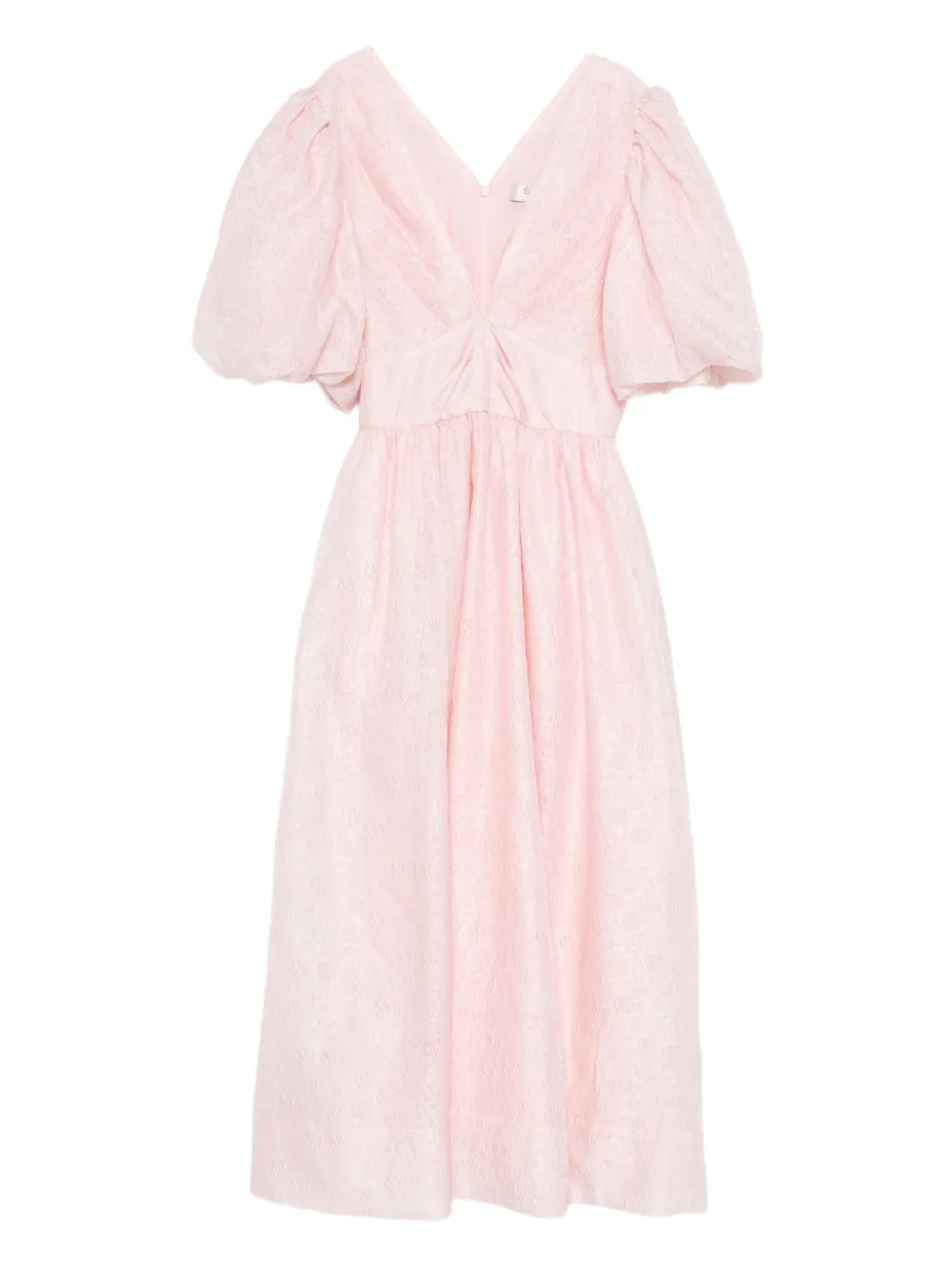 Sea puff-sleeve V-neck midi dress | Pink | Image 1
