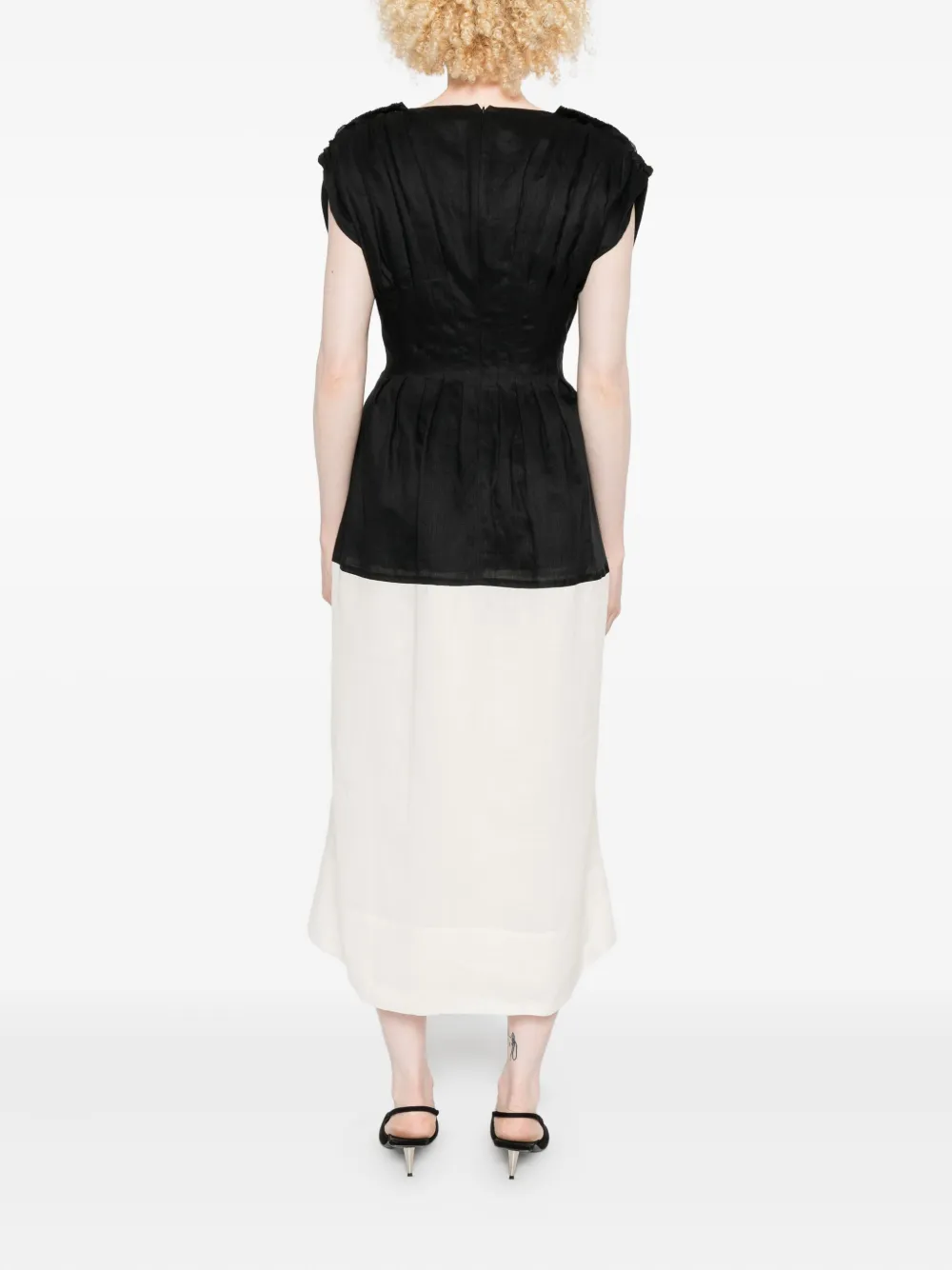 Sea Nicola Two-tone Pintucked Ramie Midi Dress In Black