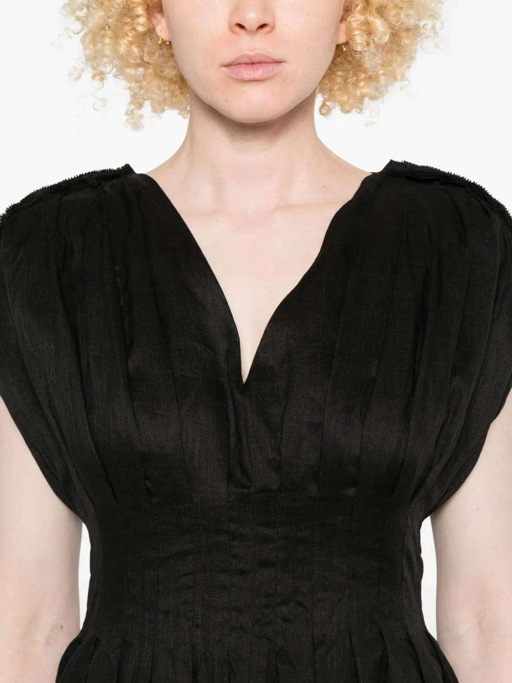 Sea Nicola Two-tone Pintucked Ramie Midi Dress In Black