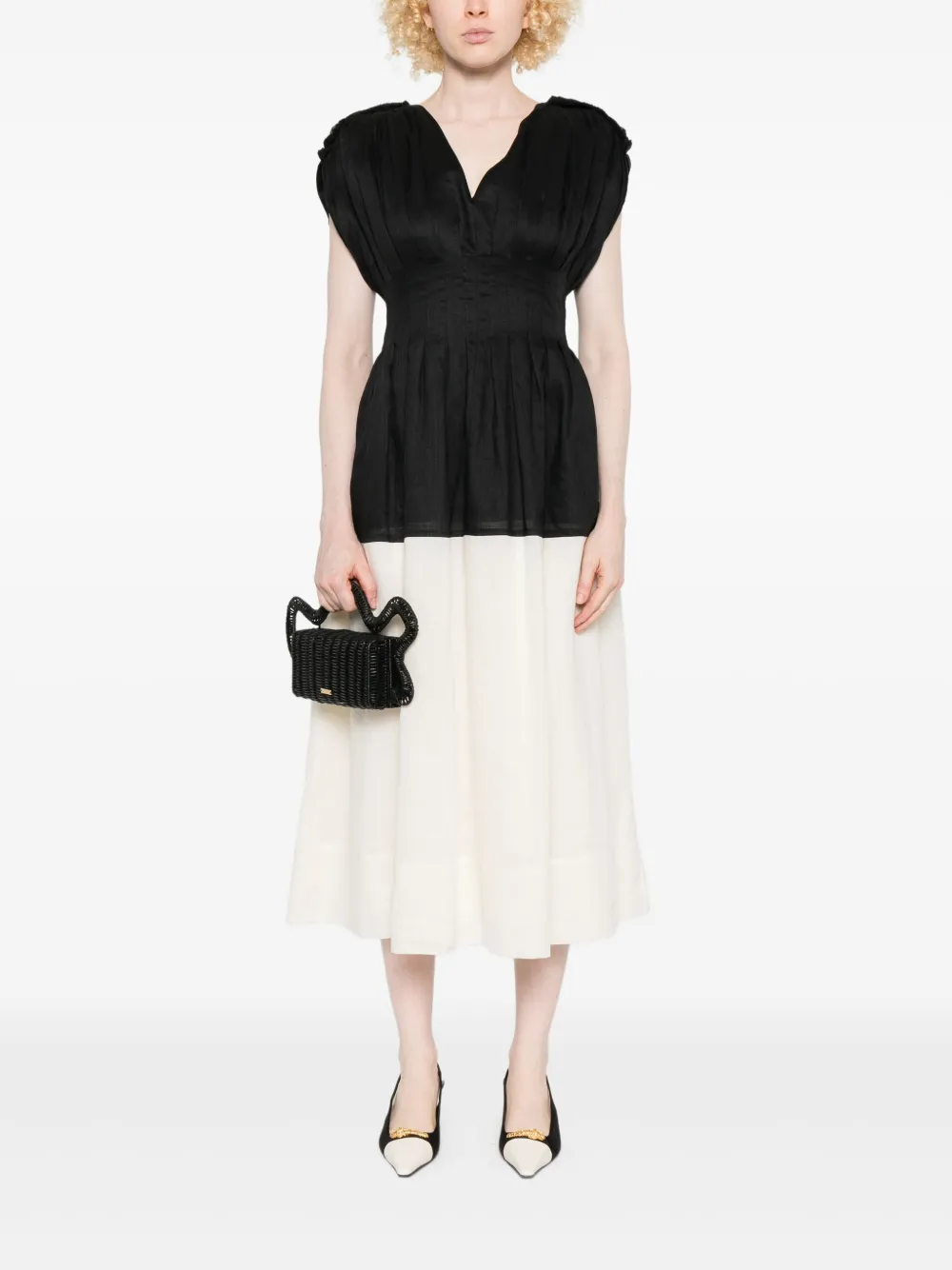 Sea pleated V-neck mini dress | Day Dresses | Image 2