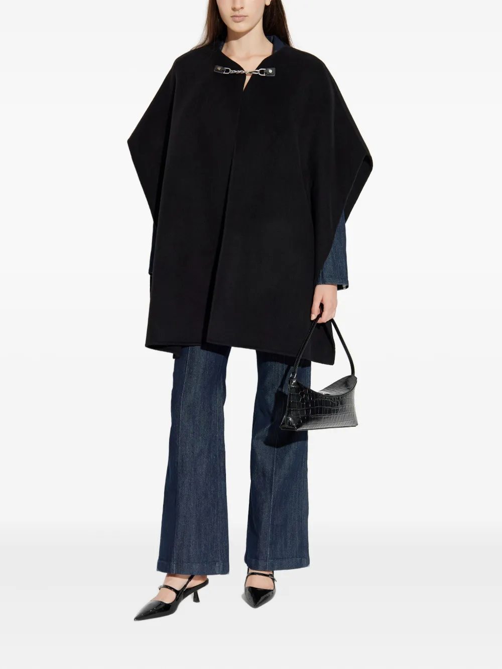 Michael Michael Kors Chain-trimmed Wool Cape In Black