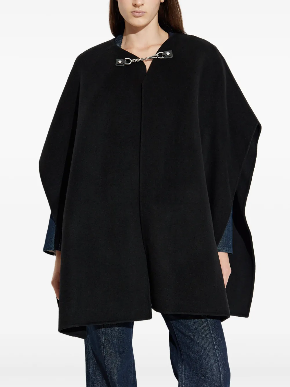 Michael Michael Kors Chain-trimmed Wool Cape In Black