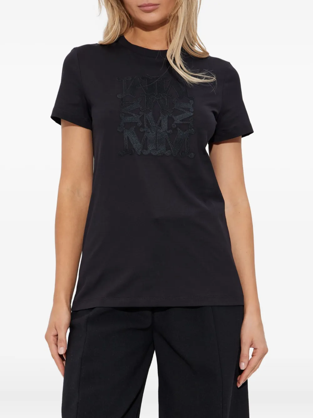 Max Mara Short Sleeve Crew Neck T-shirt With Straight Hem In Blue