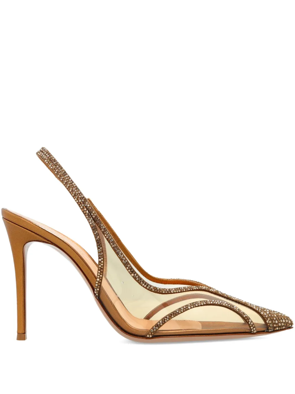 Gianvito Rossi 95mm Brenda crystal-embellished slingback pumps Gold