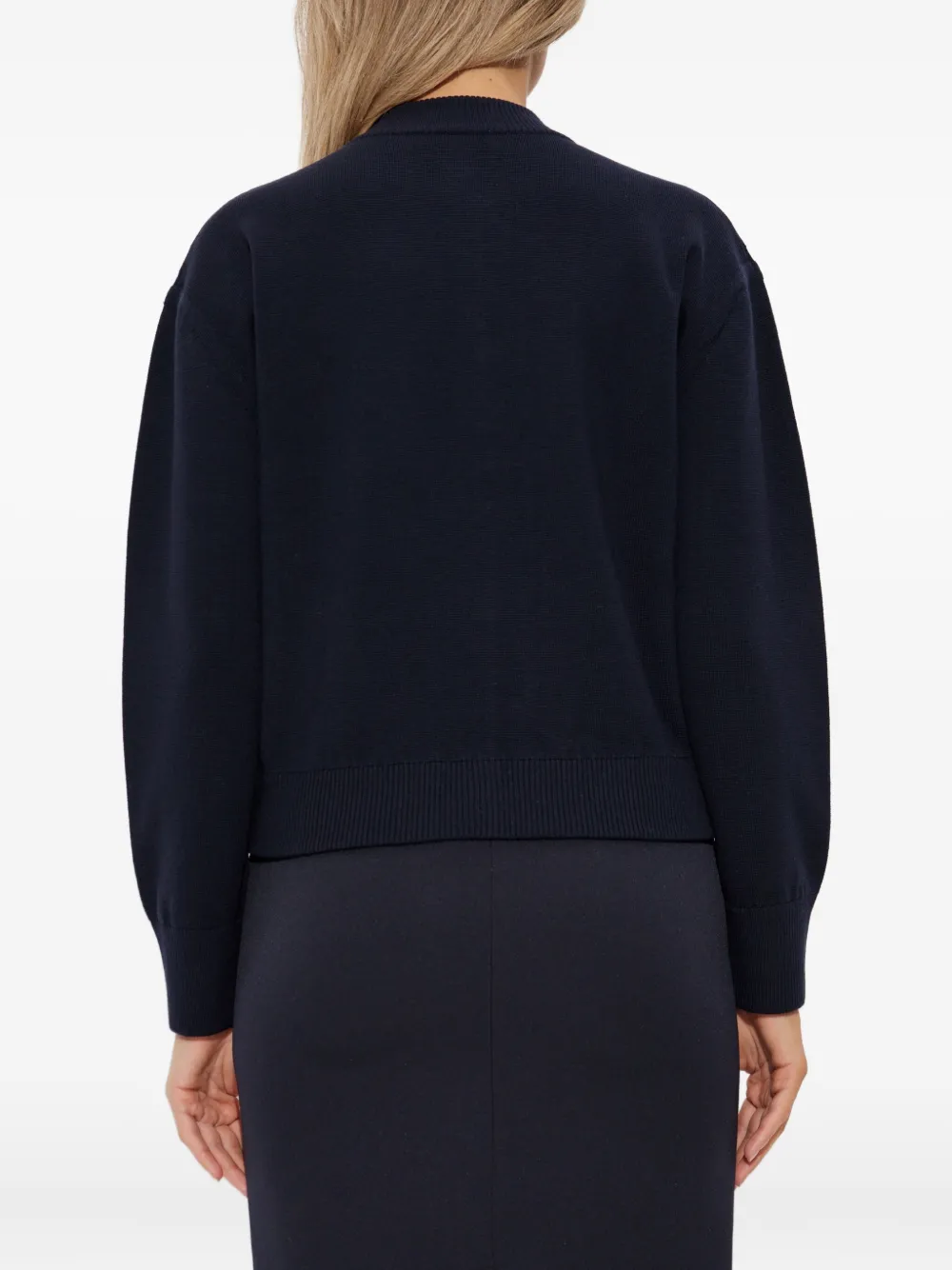 Max Mara Merino Wool Bomber Jacket With High Collar In Blue