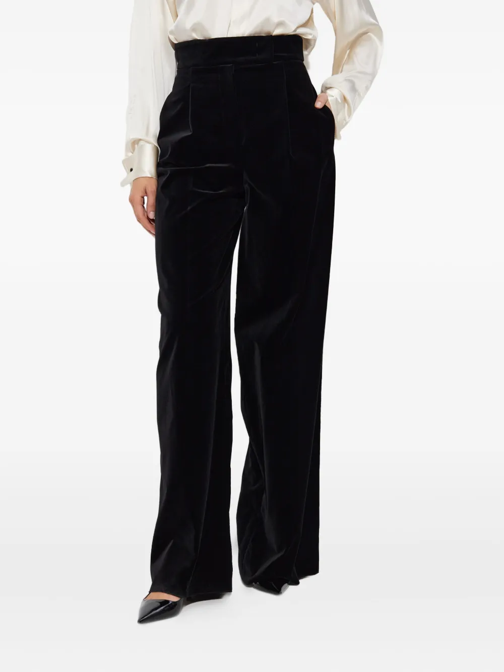 Max Mara Pleated Velvet Trousers In Black