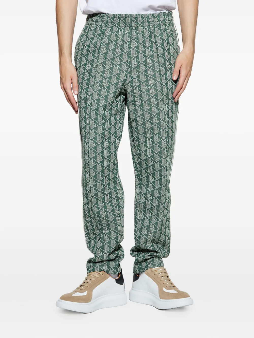 Lacoste Broek met geometrisch patroon en zijstreep Groen