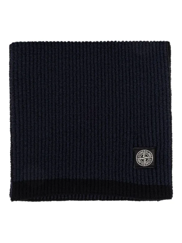 Stone Island Ribbed Compass-patch Scarf in Blue