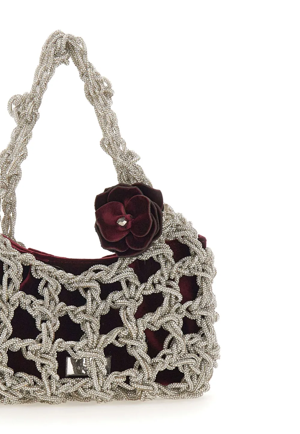 Twenty Four Haitch Small Rhinestone-embellished Velvet Tote Bag In Silver