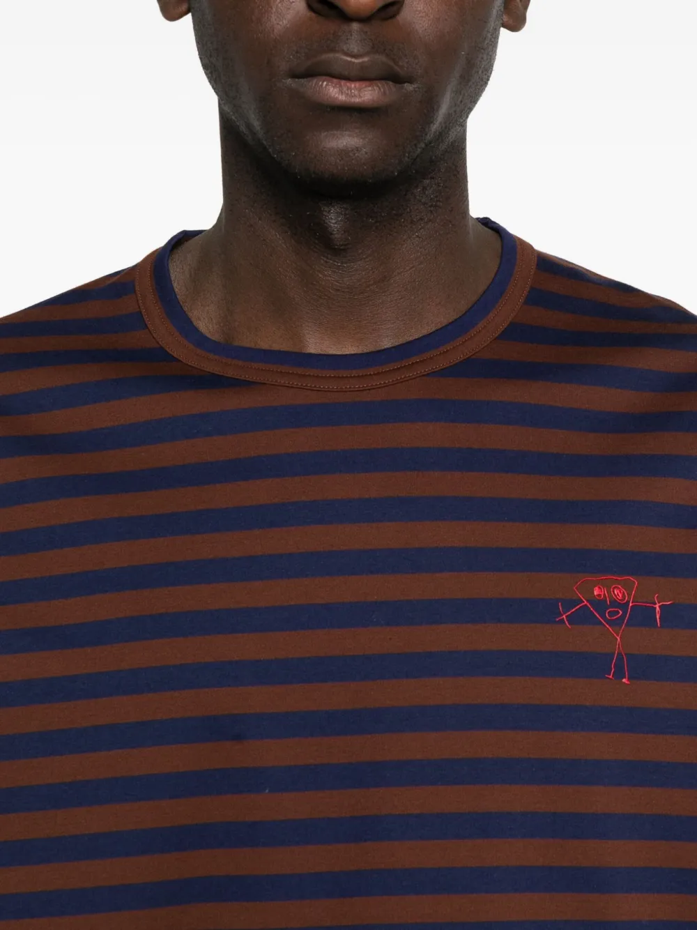 Plan C Gestreept T-shirt met geborduurd detail Bruin