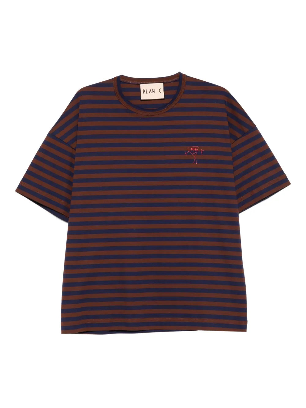 Plan C striped embroidered-detail T-shirt | Brown | Image 1