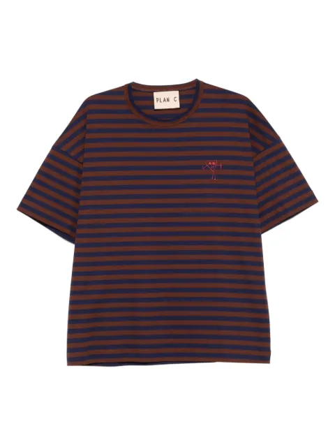 Plan C striped embroidered-detail T-shirt