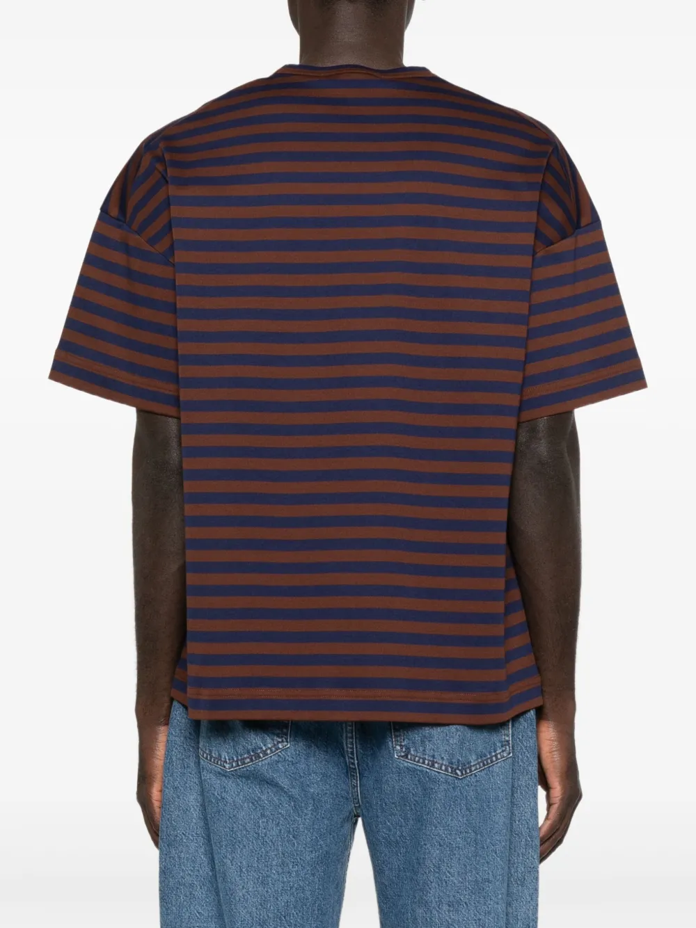 Plan C Gestreept T-shirt met geborduurd detail Bruin