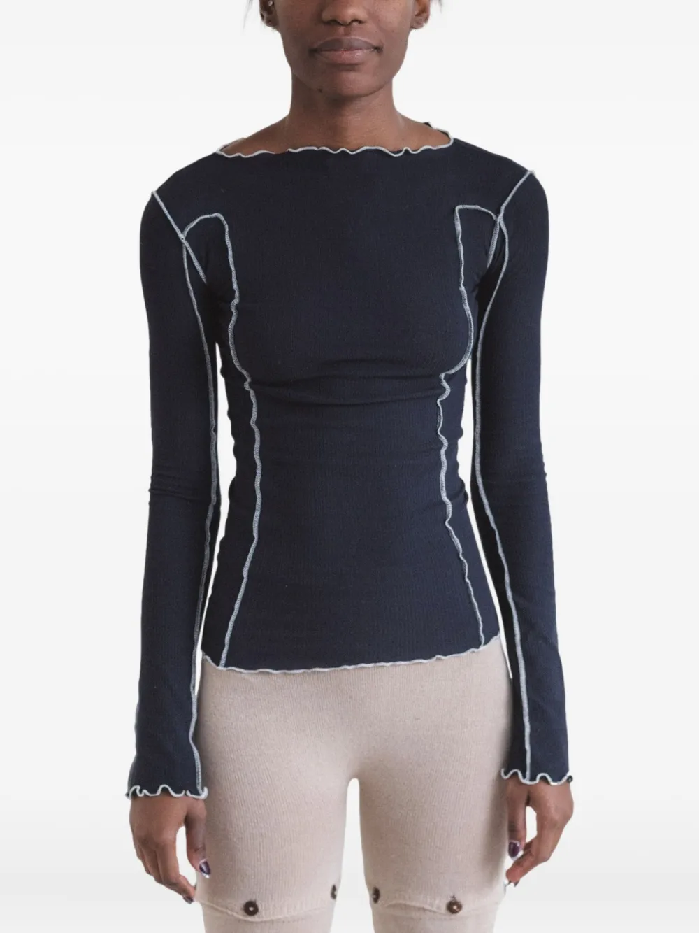 Baserange ruffle-trim long-sleeve T-shirt | Blue | Image 1