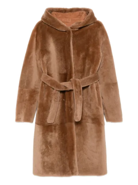 Liska hooded belted faux-fur coat