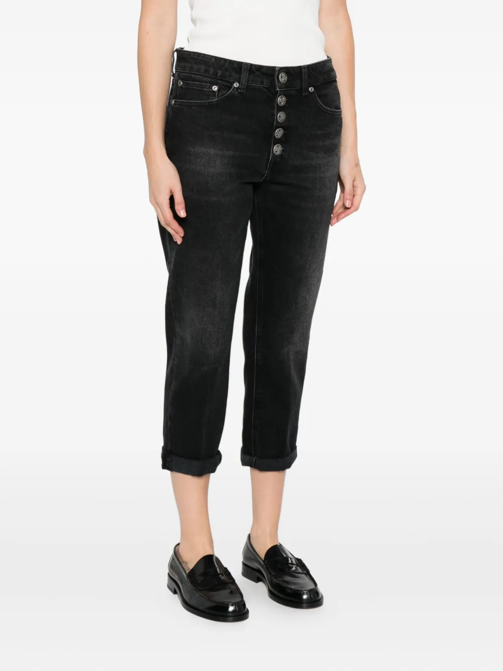 Dondup Cropped Boyfriend Jeans In Black