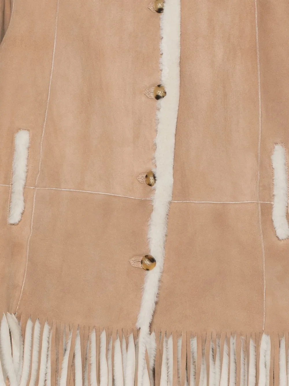 Liska Lammy coat met capuchon en franje Beige