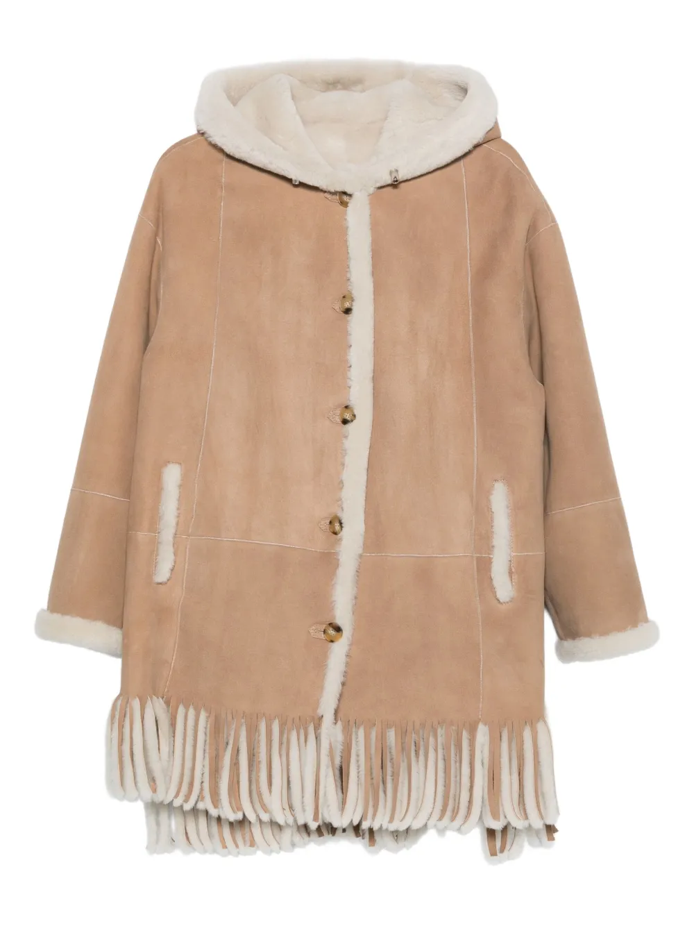 Liska hooded fringed shearling coat | Neutrals | Image 1