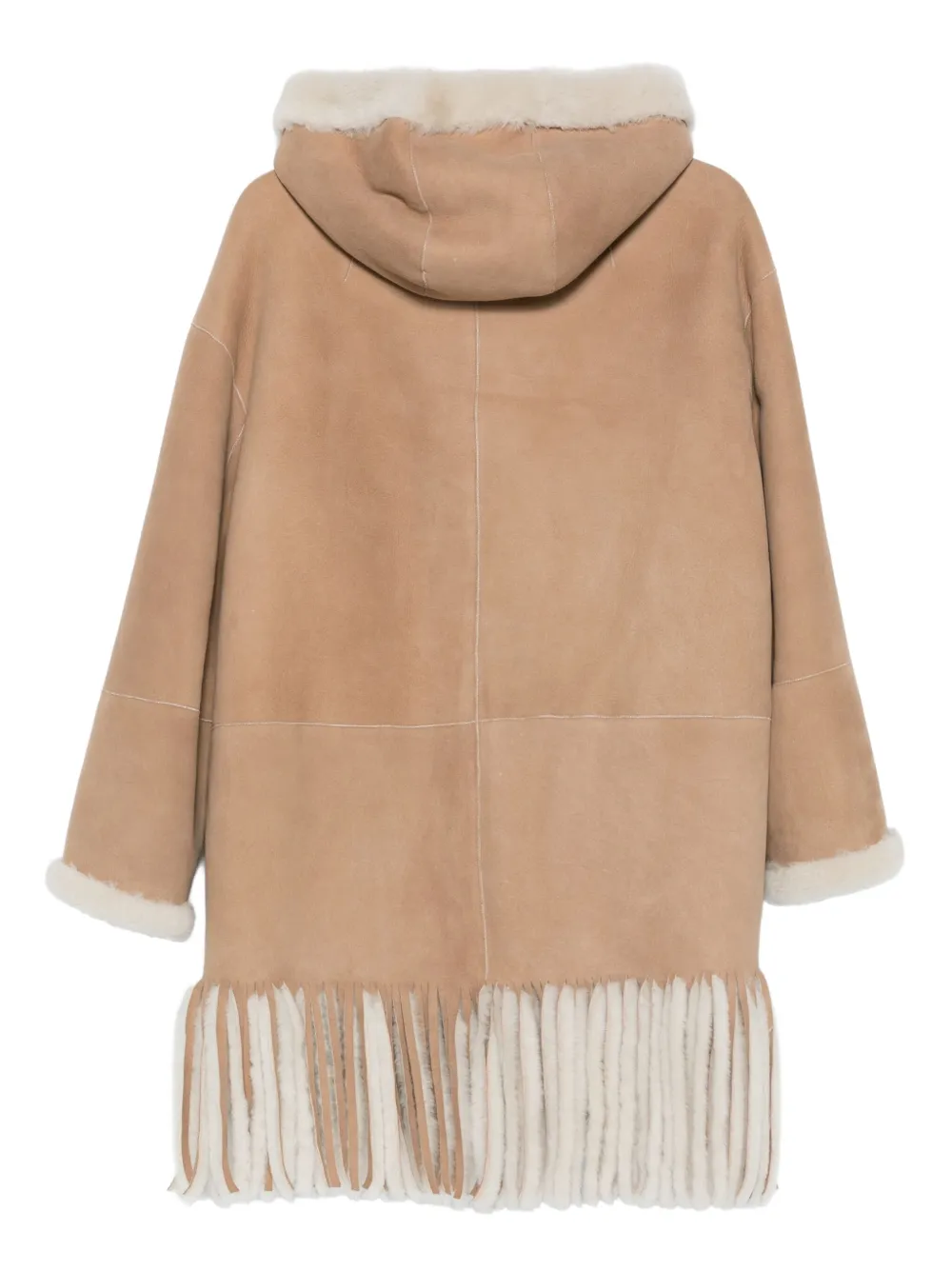 Liska Lammy coat met capuchon en franje - Beige