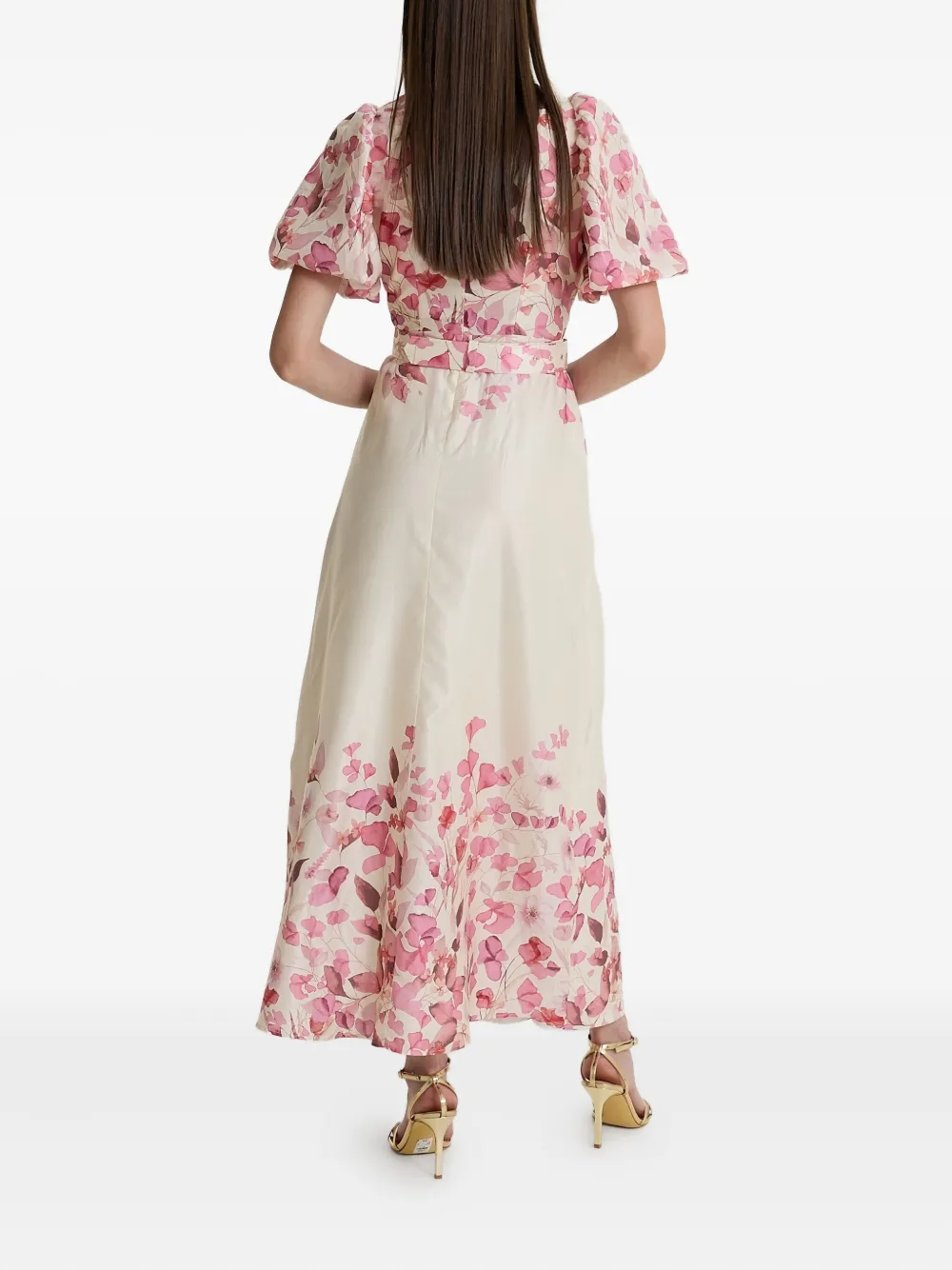 Moos Studio Rosewind Puff-sleeve Floral-print Dress In Pink