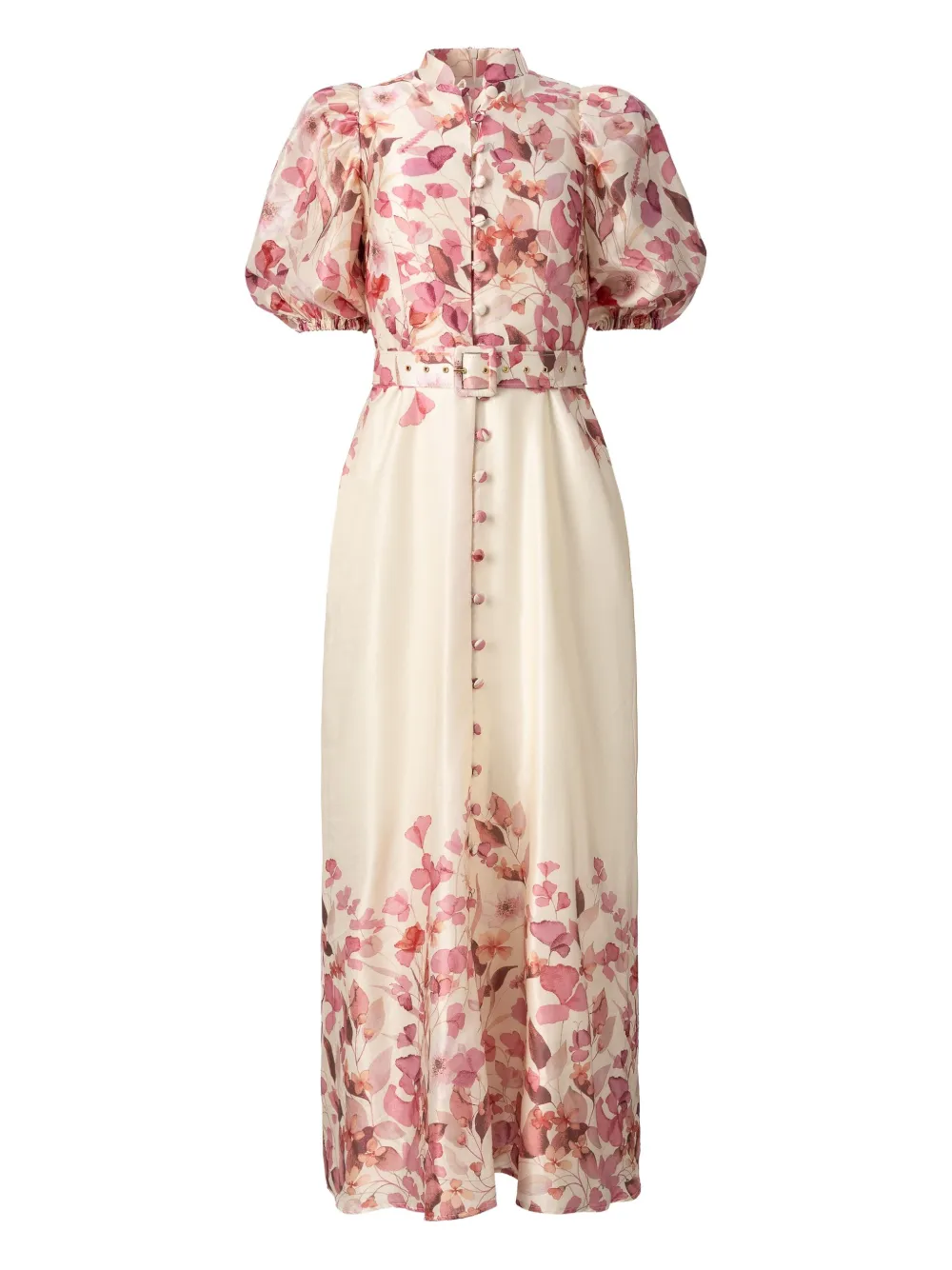 Moos Studio Rosewind Puff-sleeve Floral-print Dress In Pink