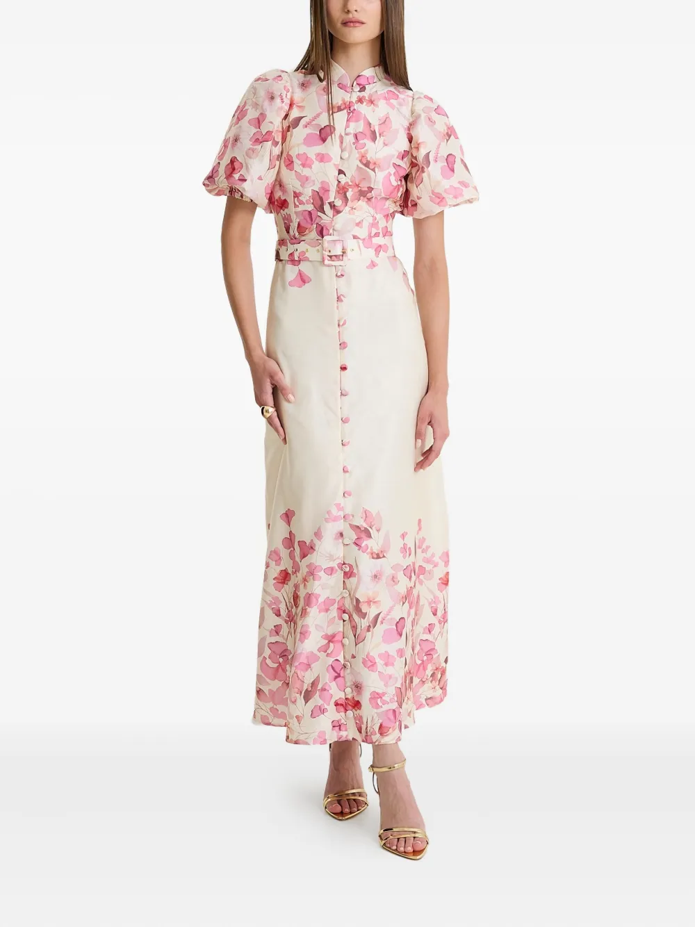 MOOS STUDIO Rosewind puff-sleeve floral-print dress - Roze
