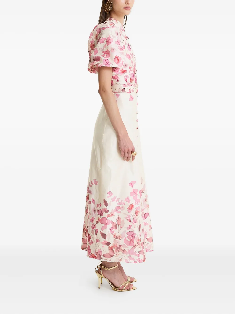 MOOS STUDIO Rosewind jurk met pofmouwen en bloemenprint Roze