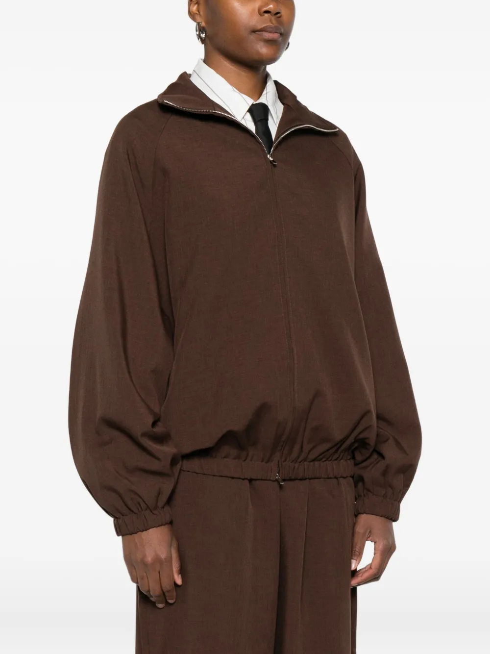 The Frankie Shop Elasticated-cuff Zip-front Jacket In Brown