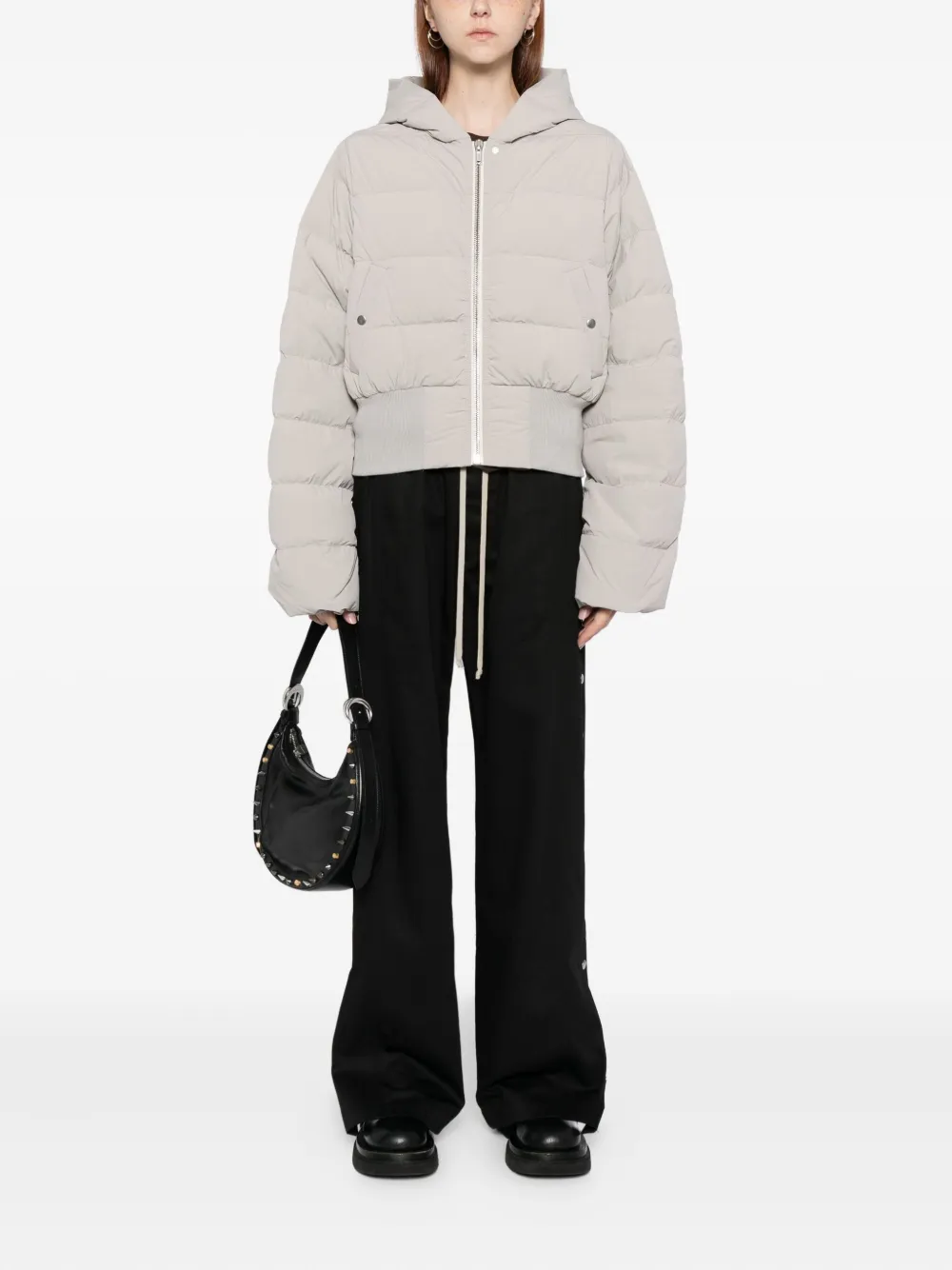 Rick Owens Hooded Puffer Jacket In Gray