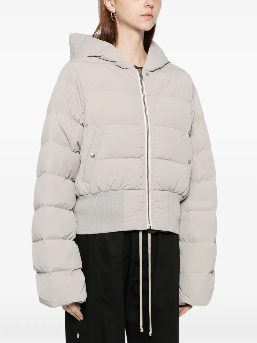 Rick Owens Hooded Puffer Jacket In Gray