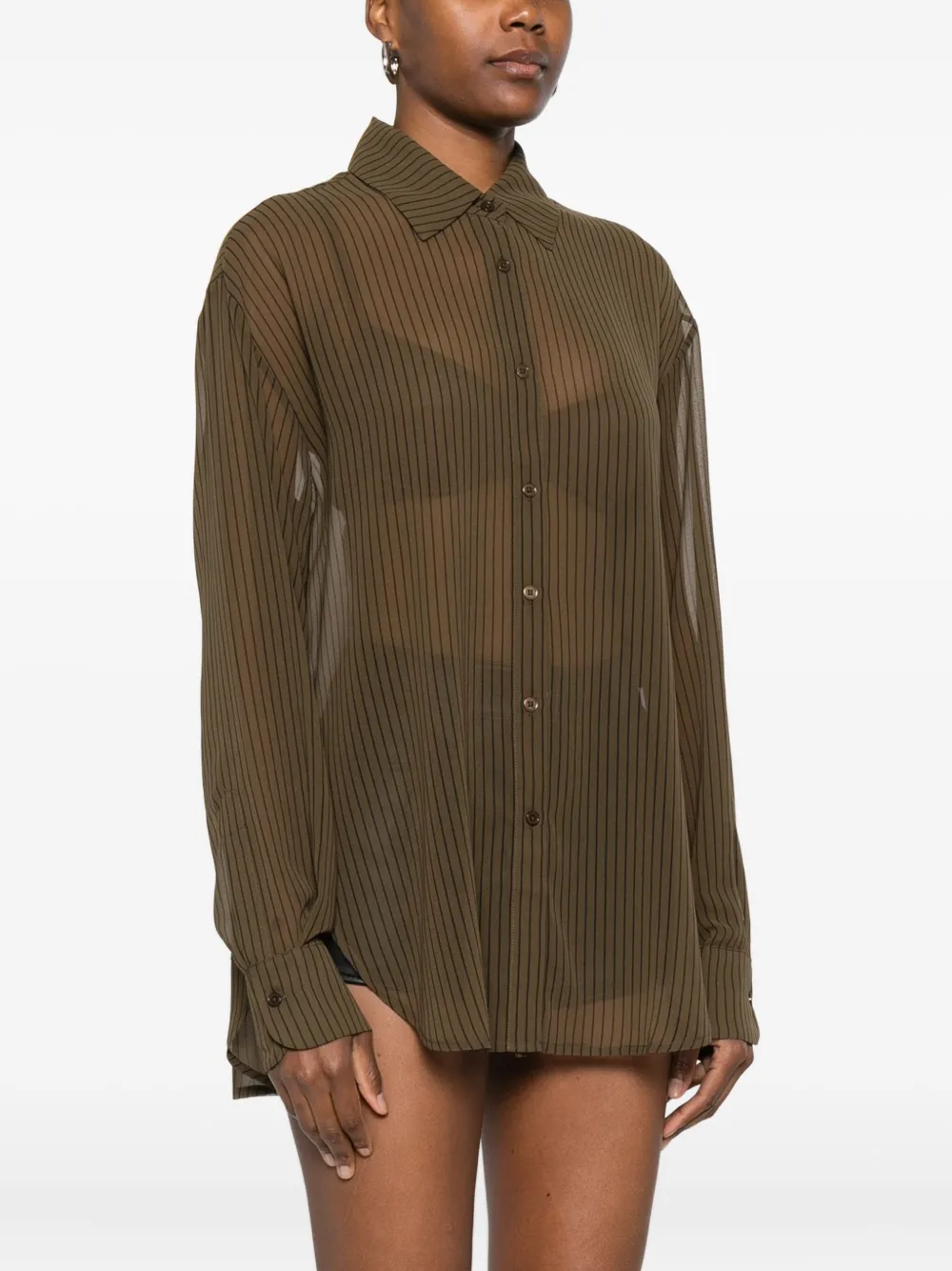 The Frankie Shop Striped Button-fastening Shirt In Green