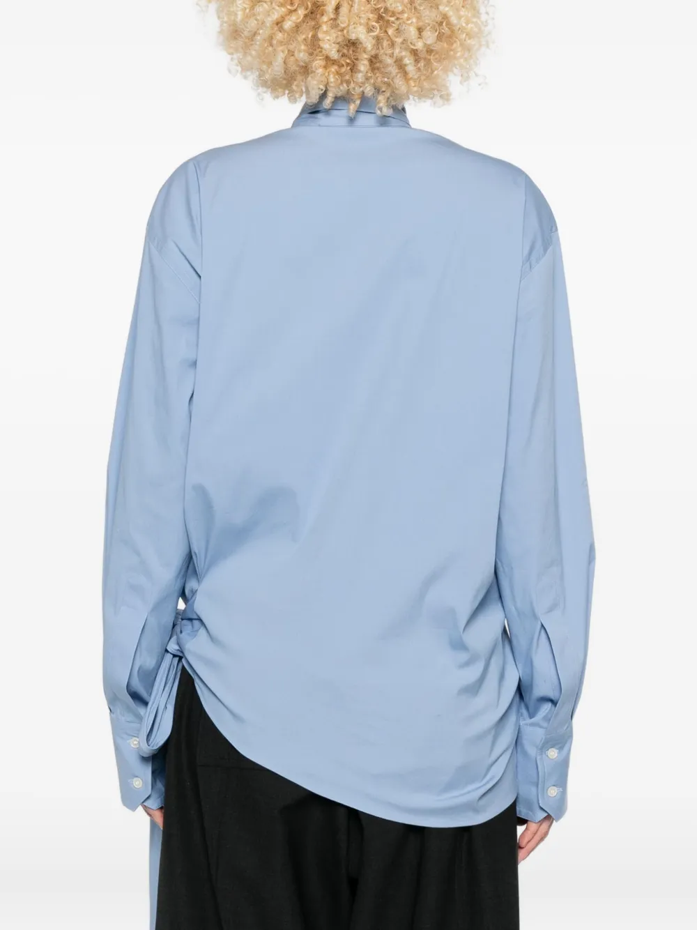 Plan C Tie-neck Wrap Silk Shirt In Blue