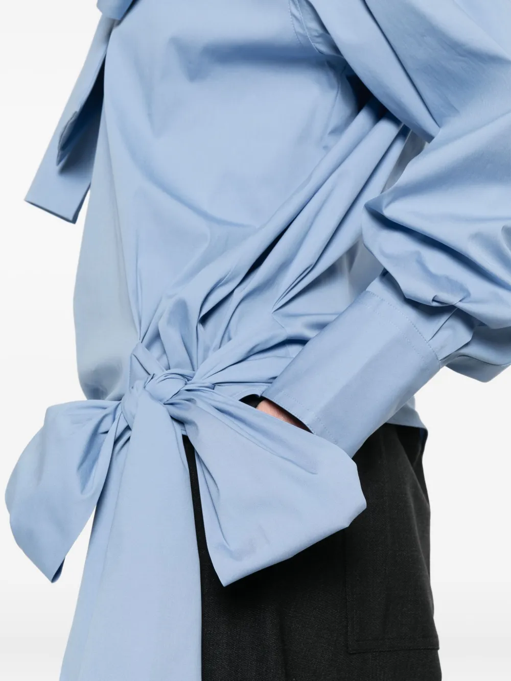 Plan C Tie-neck Wrap Silk Shirt In Blue