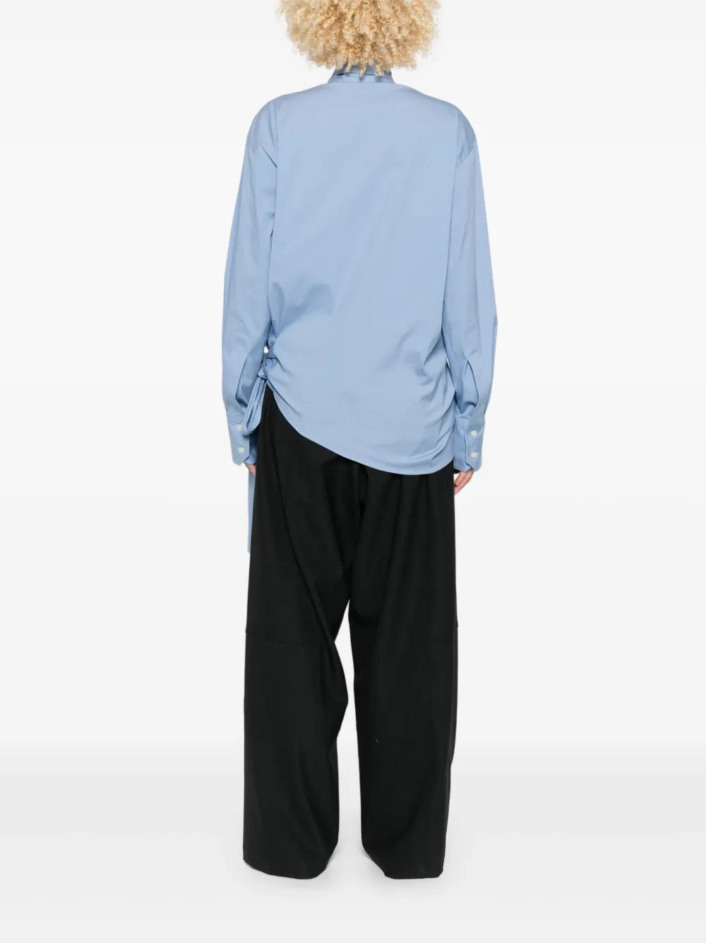 Plan C Zijden blouse met gestrikte hals Blauw