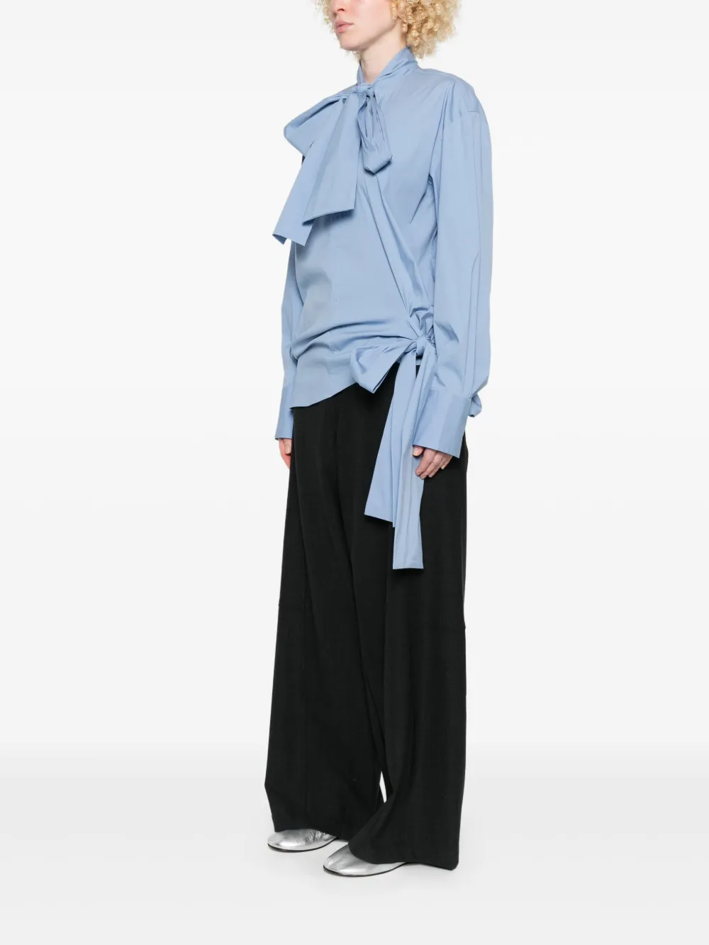 Plan C Zijden blouse met gestrikte hals Blauw