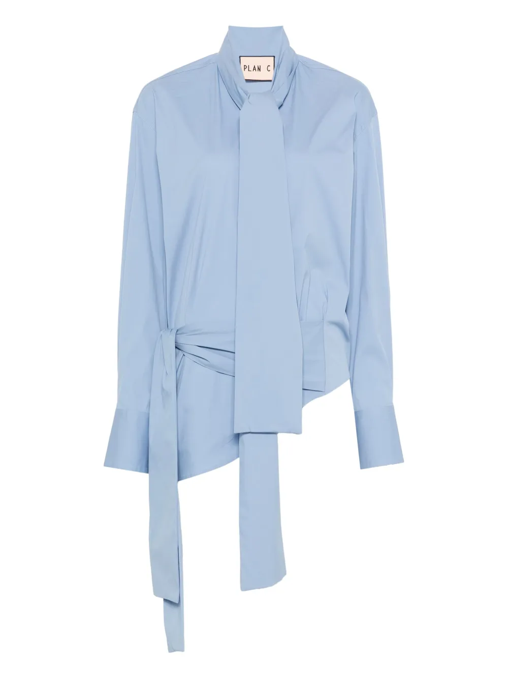 Plan C tie-neck wrap silk shirt | Blue | Image 1