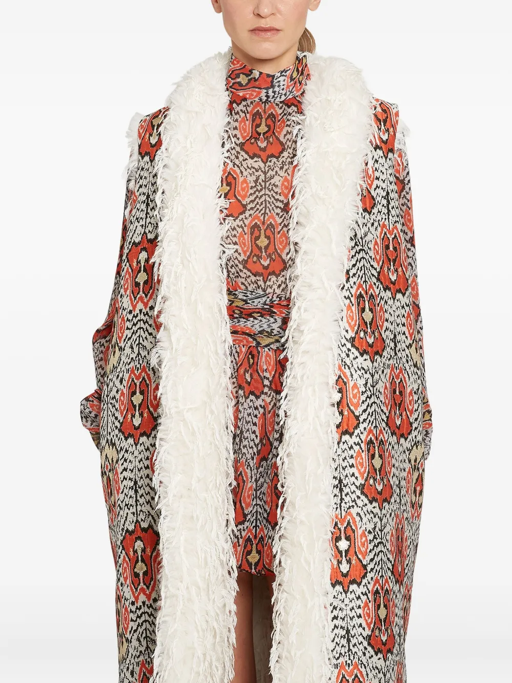 Giambattista Valli Ikat-jacquard Sleeveless Coat In Gray