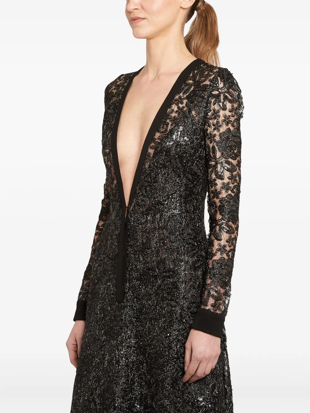Giambattista Valli Maxikleid Mit Blumenstickerei In Black