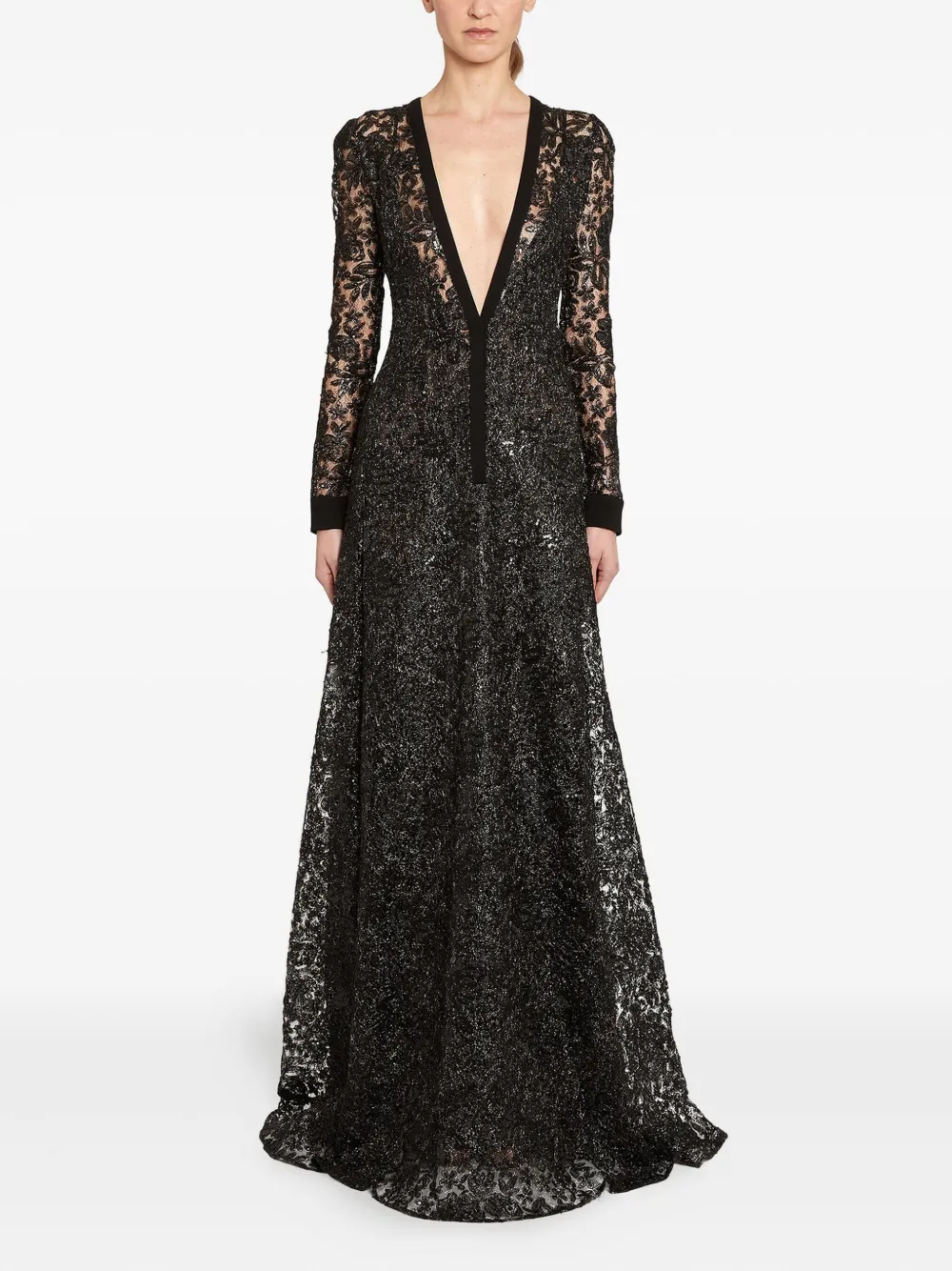 Giambattista Valli Maxi-jurk met geborduurde bloemen - Zwart