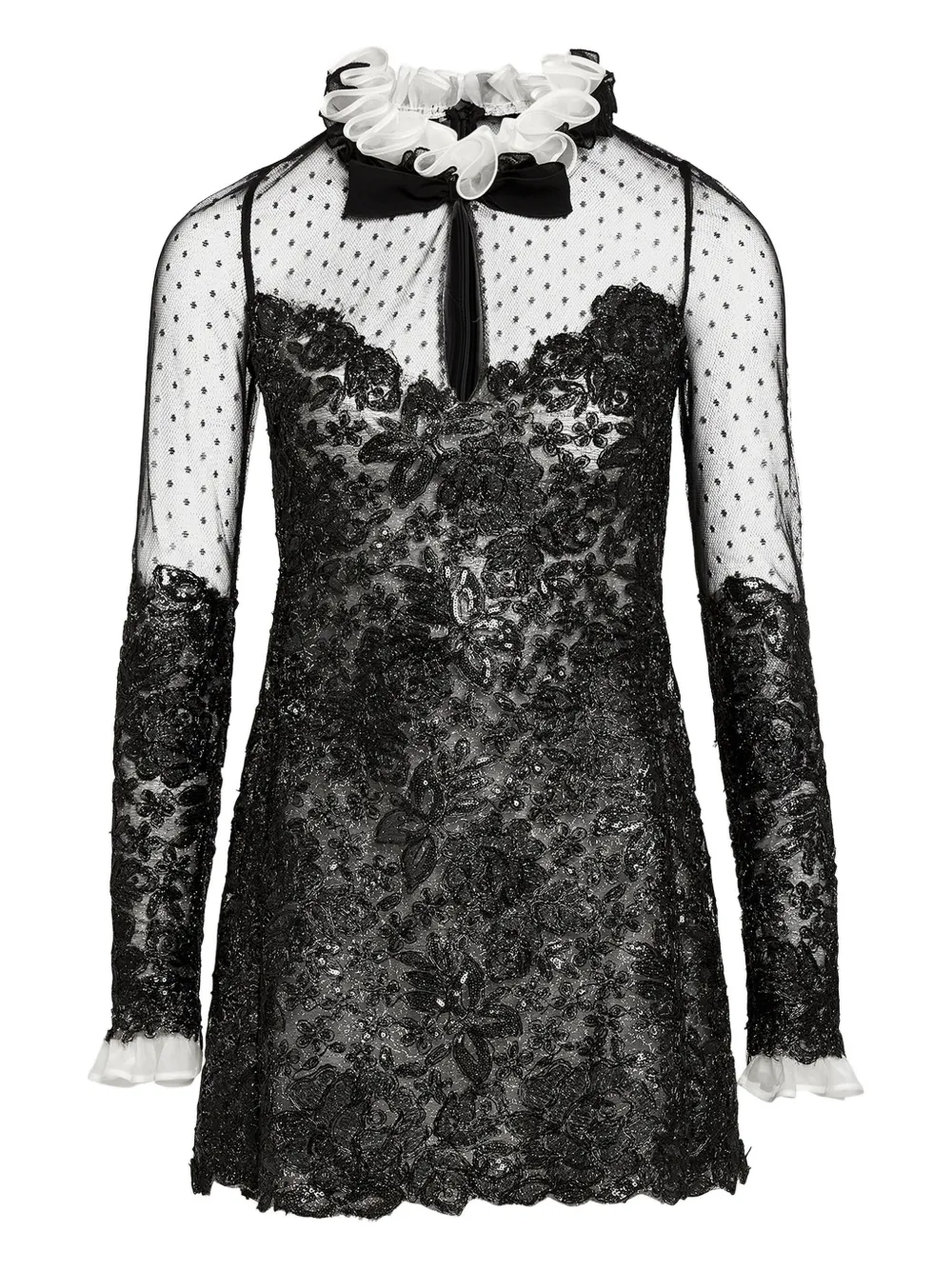 Giambattista Valli Embroidered Ruffled-collar Dress In Black