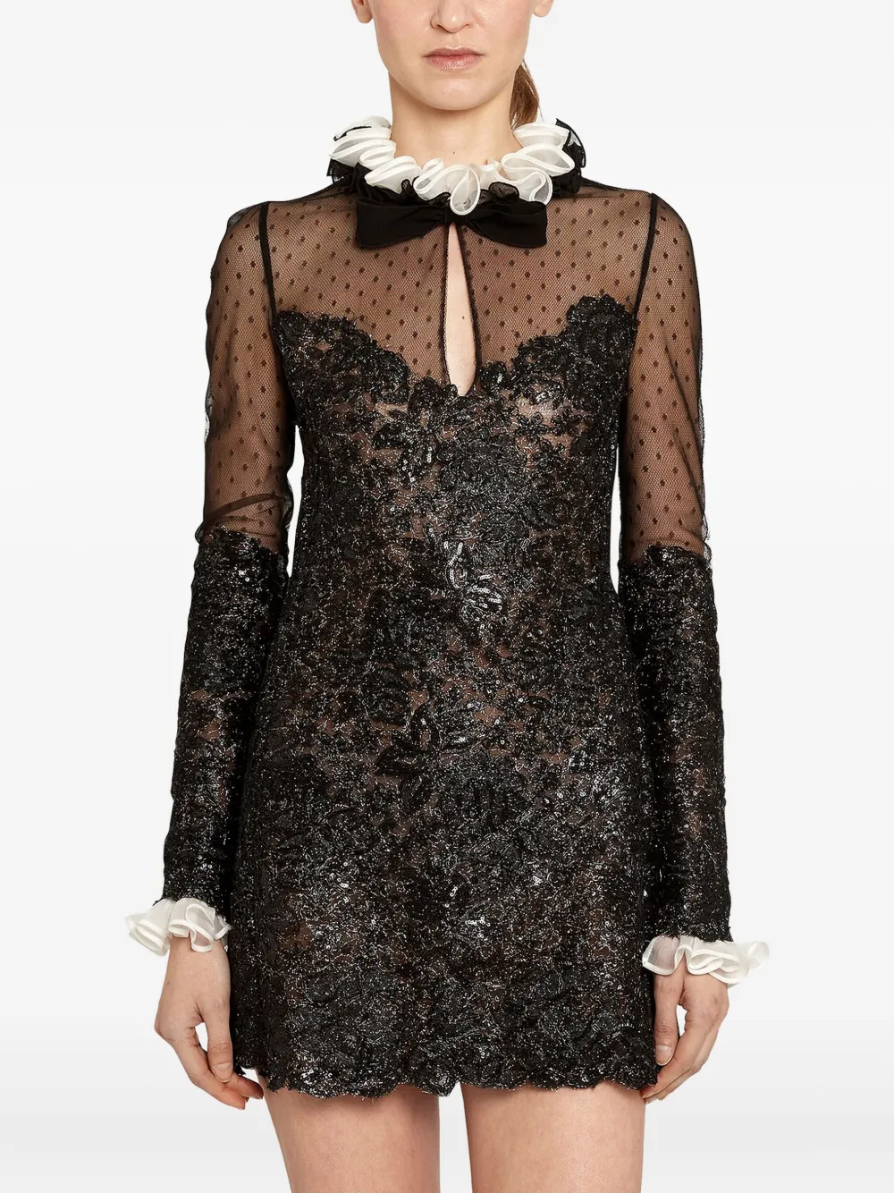 Giambattista Valli Embroidered Ruffled-collar Dress In Black