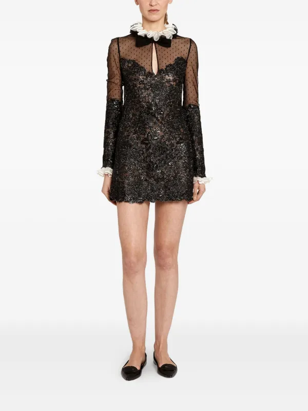 Giambattista Valli Embroidered Ruffled-collar Dress - Black Giambattista Valli Embroidered Ruffled-collar Dress - Black
