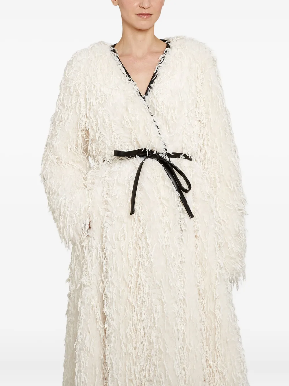 Giambattista Valli Gewickelter Mantel Mit Federn In White