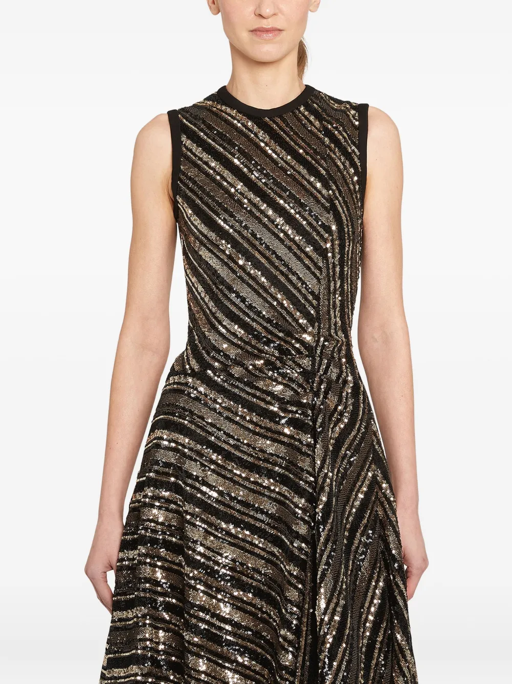 Giambattista Valli Sequin-stripe Asymmetrical Dress In Black